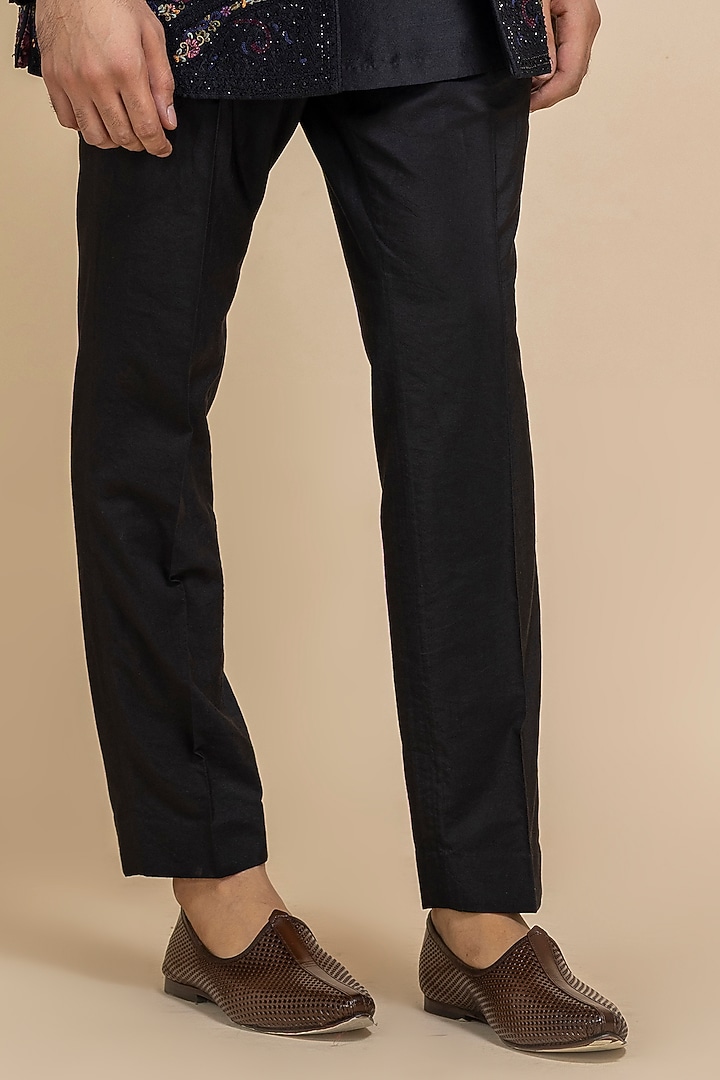 Black Raw Silk Open Jacket Set by Dolly J MAN at Pernia's Pop Up Shop