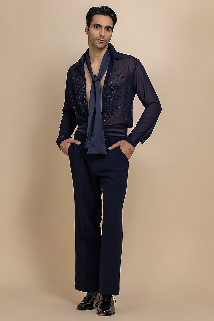 Indigo Blue Japanese Crepe Pant Set by Dolly J MAN at Pernia's Pop Up Shop