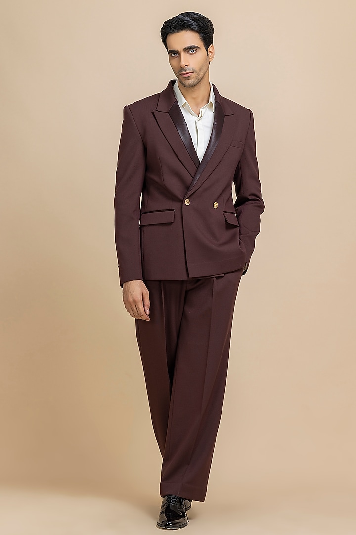 Cherry-Colored Japanese Crepe Tuxedo Set by Dolly J MAN at Pernia's Pop Up Shop