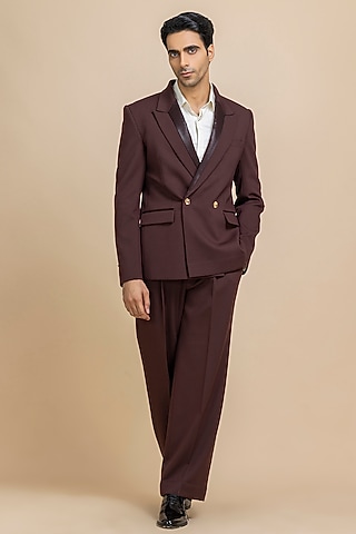 Cherry-Colored Japanese Crepe Tuxedo Set by Dolly J MAN
