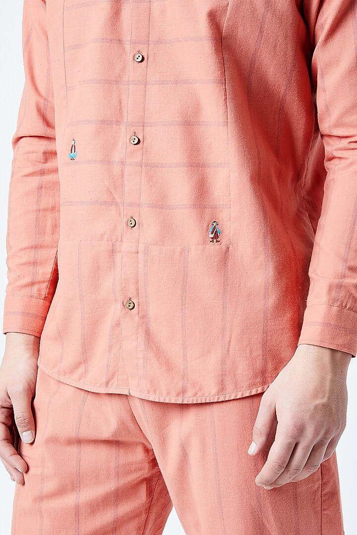 Peach Printed & Embroidered Pants by Doodlage Men at Pernia's Pop Up Shop