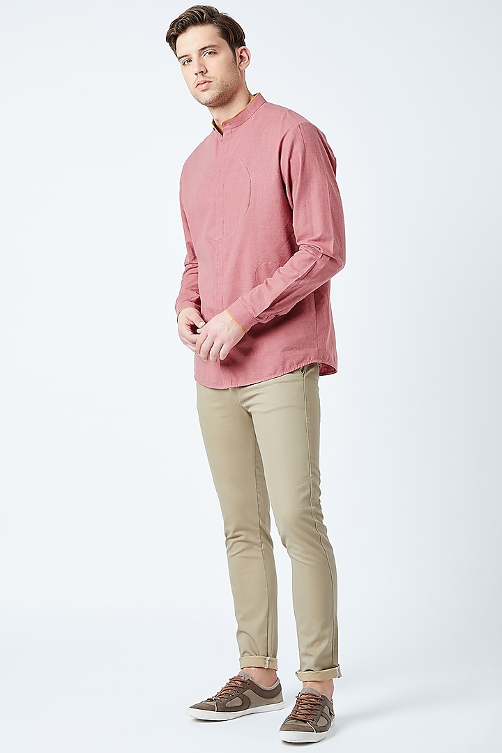 Red Printed Cotton Shirt by Doodlage Men