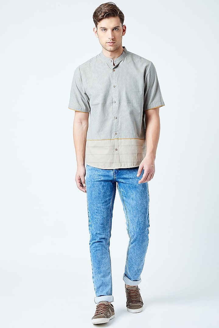 Grey Printed Recycled Cotton Shirt by Doodlage Men
