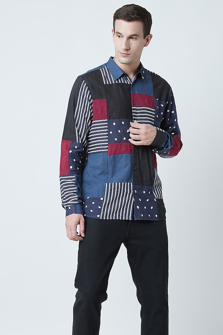 Multi Colored Patch Work Shirt by Doodlage Men