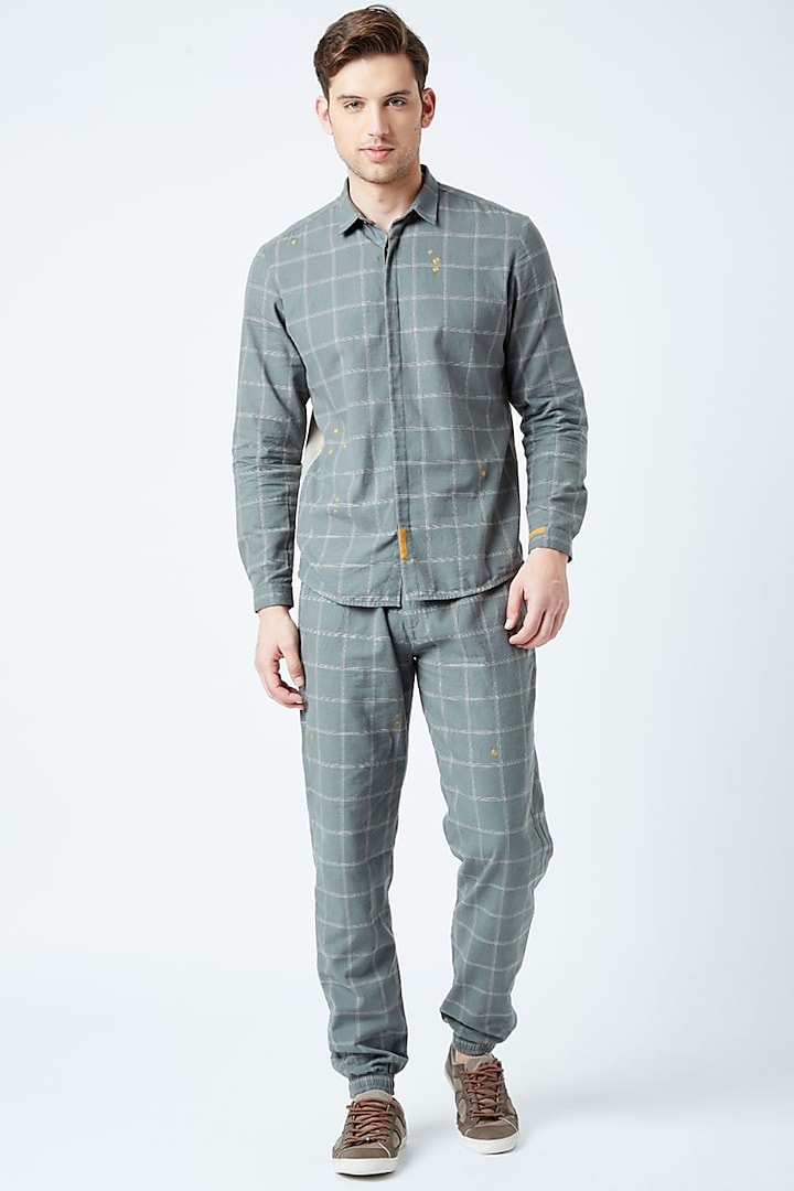 Grey Checkered Trouser Pants by Doodlage Men