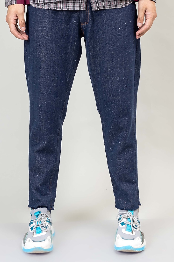 Blue Twill Printed Pleated Pants by Doodlage Men at Pernia's Pop Up Shop