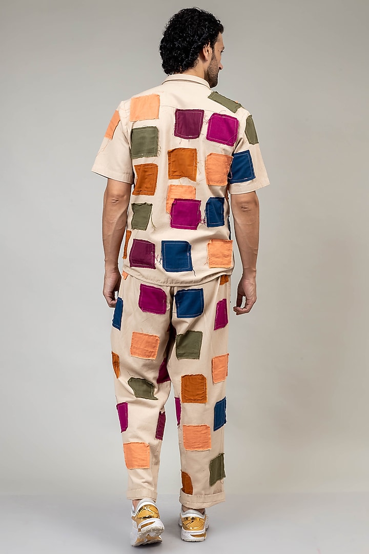 Beige Upcycled Cotton Party Wear Shirt by Doodlage Men at Pernia's Pop Up Shop