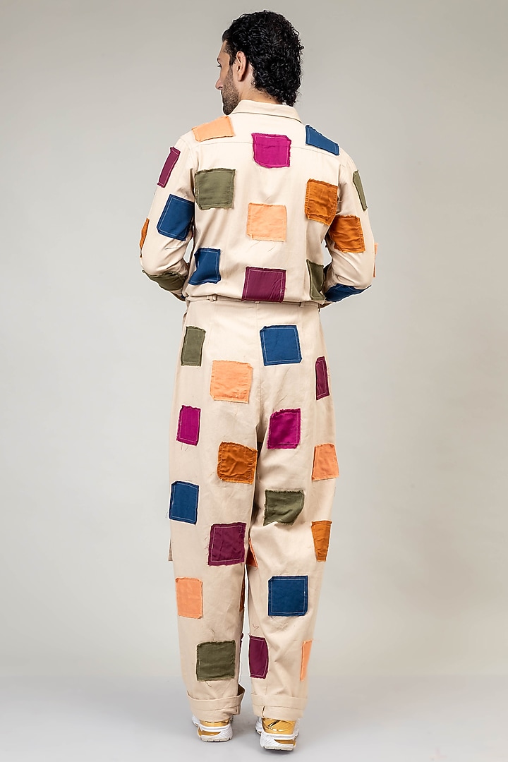 Beige Upcycled Cotton Jumpsuit by Doodlage Men at Pernia's Pop Up Shop
