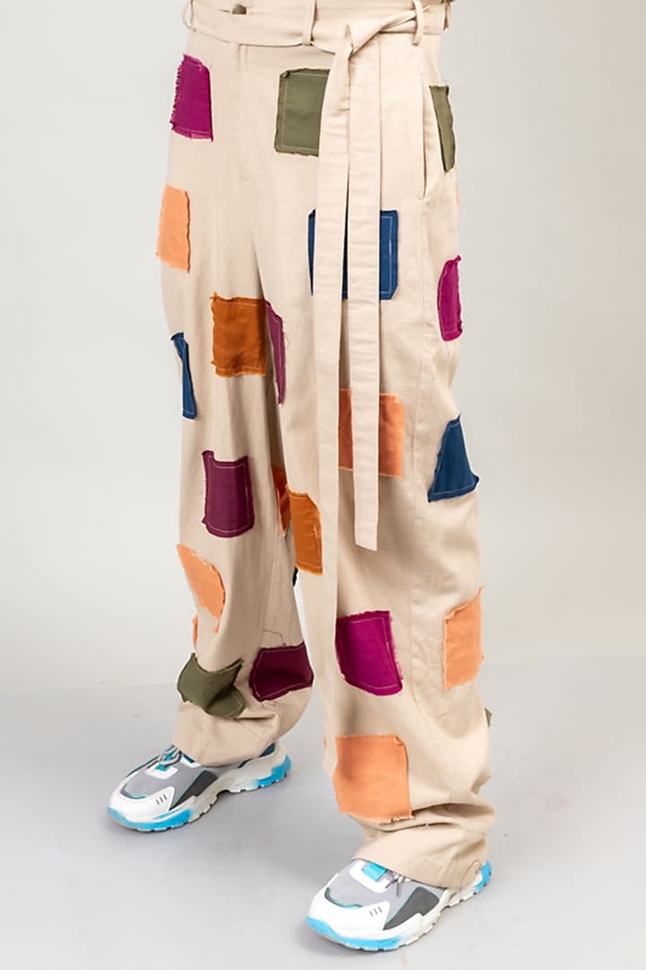 Beige Upcycled Cotton Jumpsuit by Doodlage Men at Pernia's Pop Up Shop