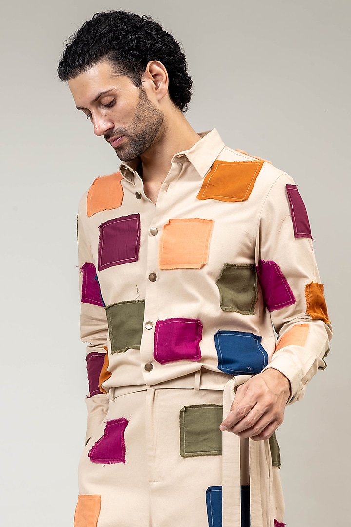Beige Upcycled Cotton Jumpsuit by Doodlage Men at Pernia's Pop Up Shop