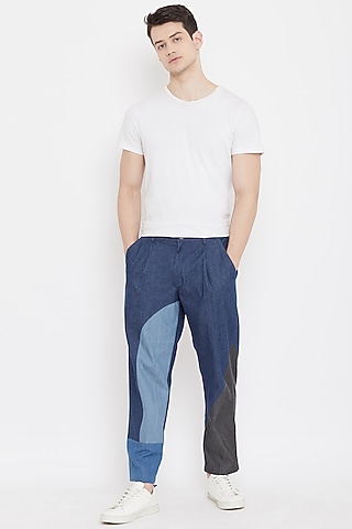 Cobalt Blue Upcycled Cotton Patch Work Pants by Doodlage Men