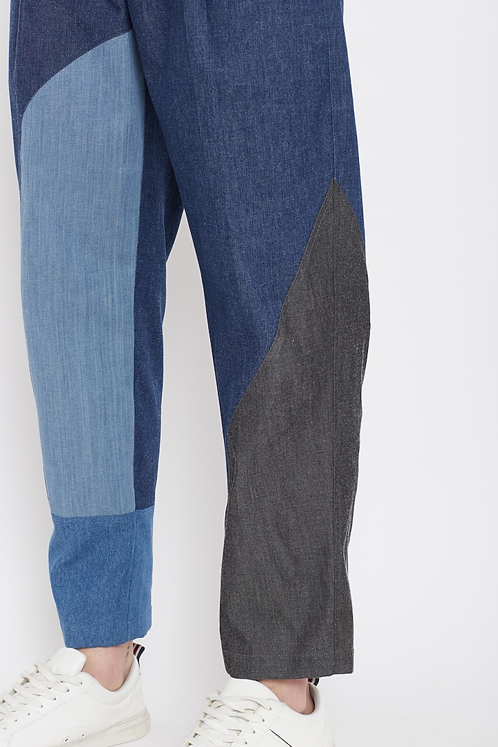 Cobalt Blue Upcycled Cotton Patch Work Pants by Doodlage Men at Pernia's Pop Up Shop