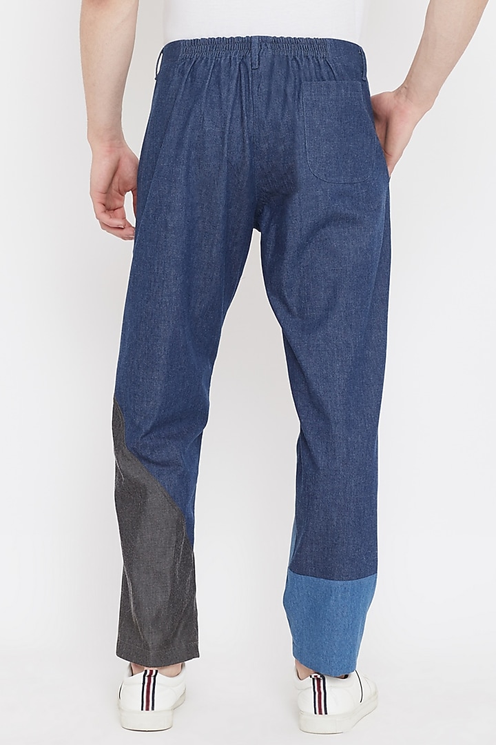 Cobalt Blue Upcycled Cotton Patch Work Pants by Doodlage Men at Pernia's Pop Up Shop
