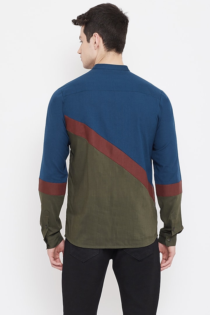 Cobalt Blue & Green Button Down Party Wear Shirt by Doodlage Men at Pernia's Pop Up Shop