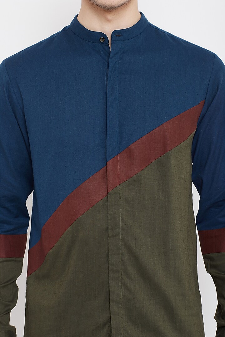 Cobalt Blue & Green Button Down Party Wear Shirt by Doodlage Men at Pernia's Pop Up Shop