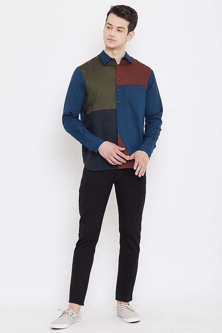 Multi Colored Patch Work Cotton Shirt by Doodlage Men