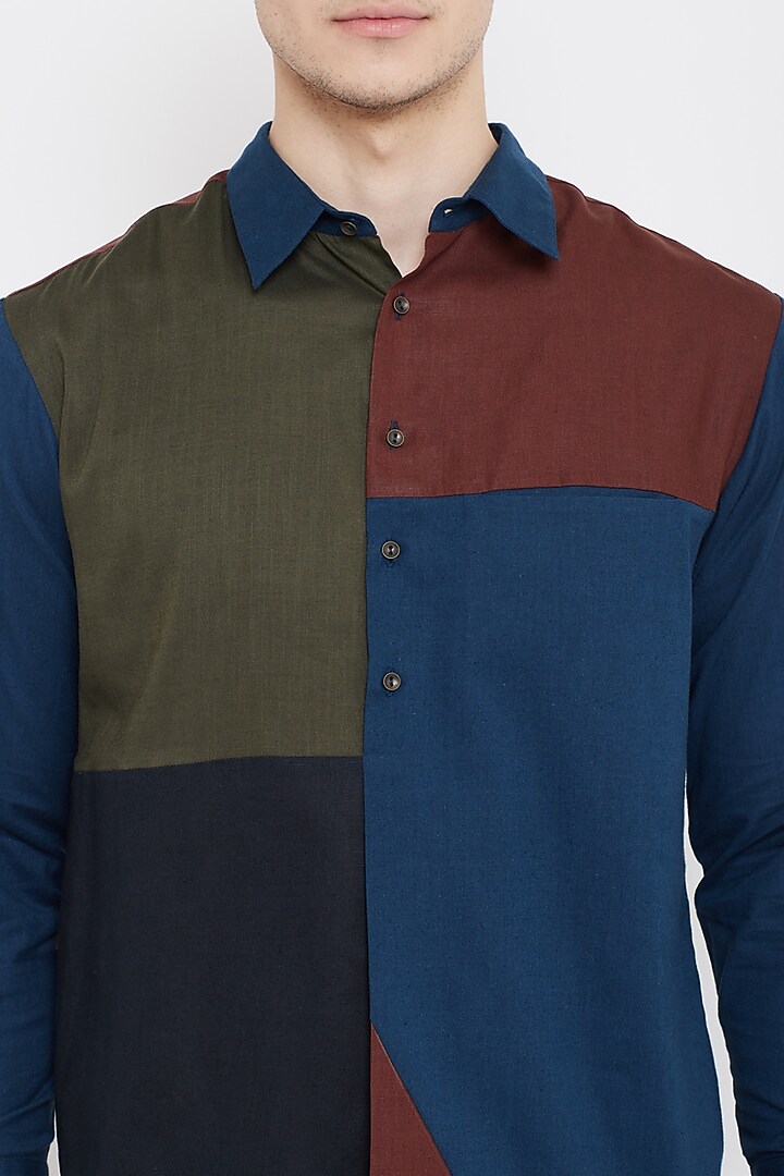 Multi Colored Patch Work Cotton Party Wear Shirt by Doodlage Men at Pernia's Pop Up Shop