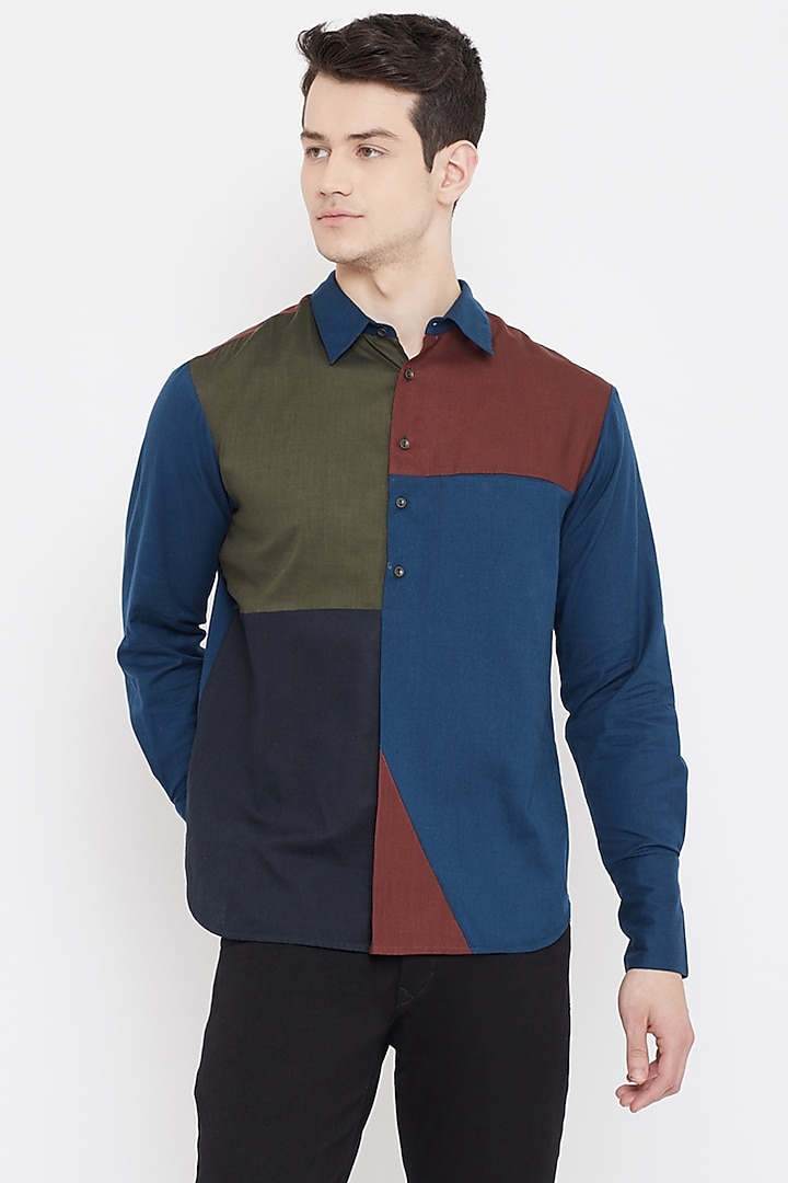 Multi Colored Patch Work Cotton Party Wear Shirt by Doodlage Men at Pernia's Pop Up Shop
