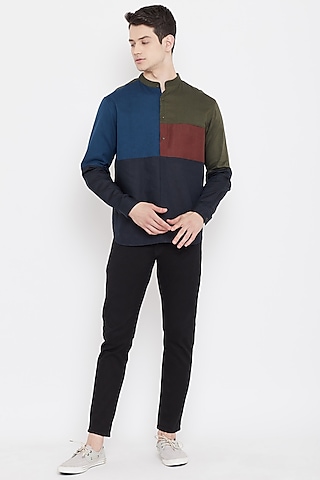 Multi Colored Shirt With Mandarin Collar by Doodlage Men