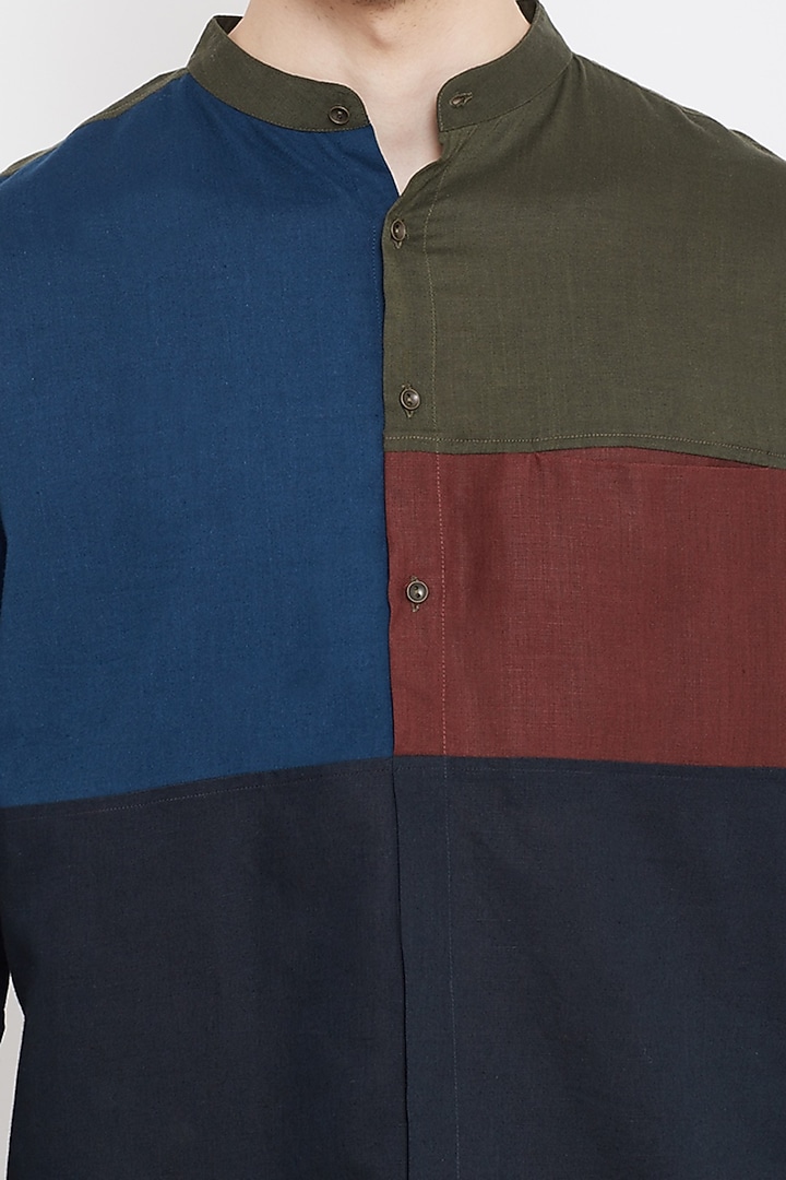 Multi Colored Party Wear Shirt With Mandarin Collar by Doodlage Men at Pernia's Pop Up Shop