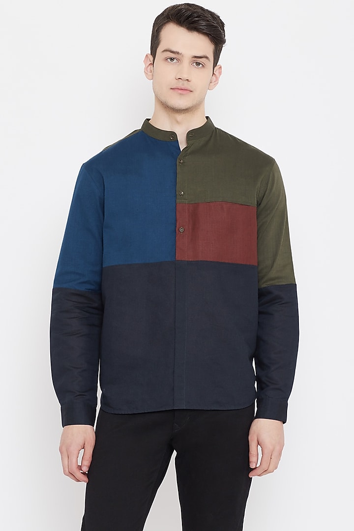 Multi Colored Party Wear Shirt With Mandarin Collar by Doodlage Men at Pernia's Pop Up Shop