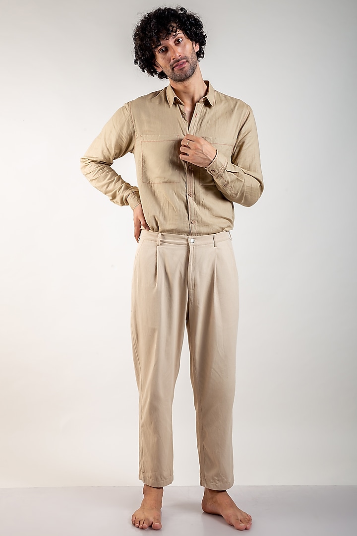Beige Upcycled Cotton Pleated Pants by Doodlage Men