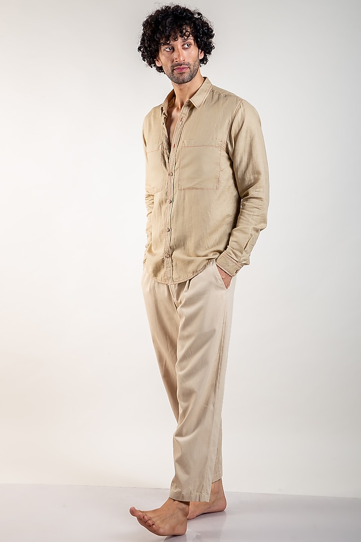 Beige Upcycled Cotton Pleated Pants by Doodlage Men at Pernia's Pop Up Shop