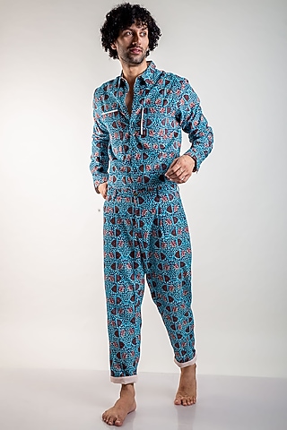 Multi-Colored Upcycled Cotton Printed Pleated Pants by Doodlage Men