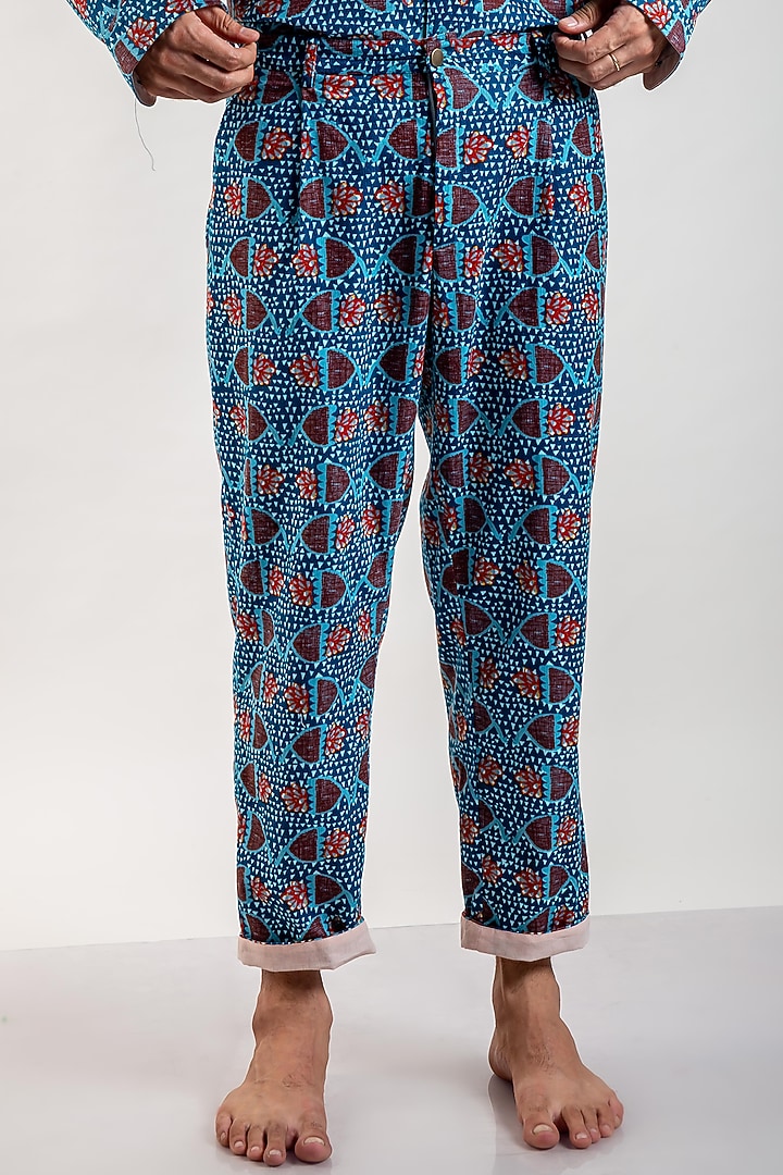 Multi-Colored Upcycled Cotton Printed Pleated Pants by Doodlage Men at Pernia's Pop Up Shop