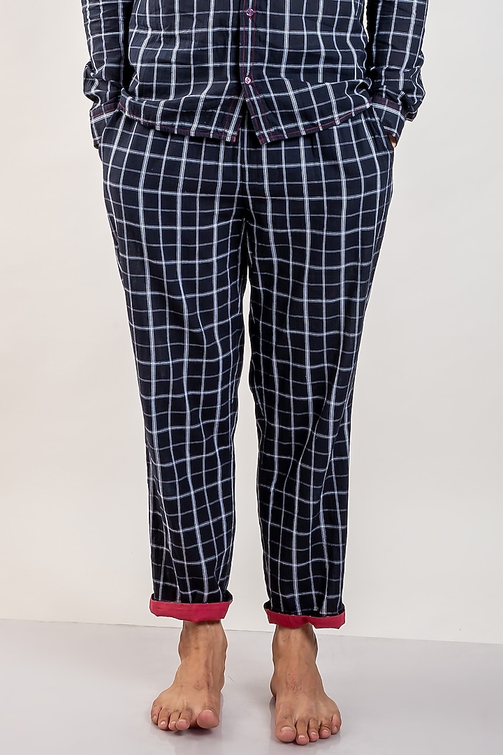 Black Upcycled Cotton Pyjama Pants by Doodlage Men at Pernia's Pop Up Shop