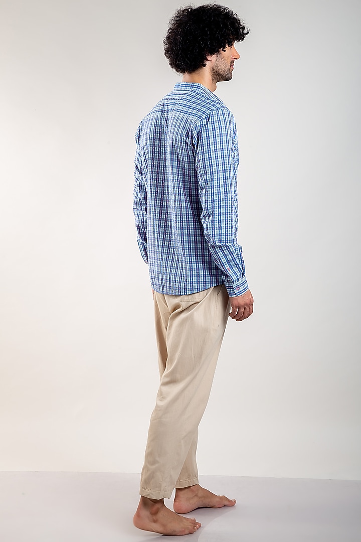 Blue Upcycled Cotton Summer Shirt by Doodlage Men at Pernia's Pop Up Shop