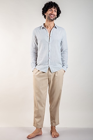 Blue Upcycled Cotton Shirt by Doodlage Men