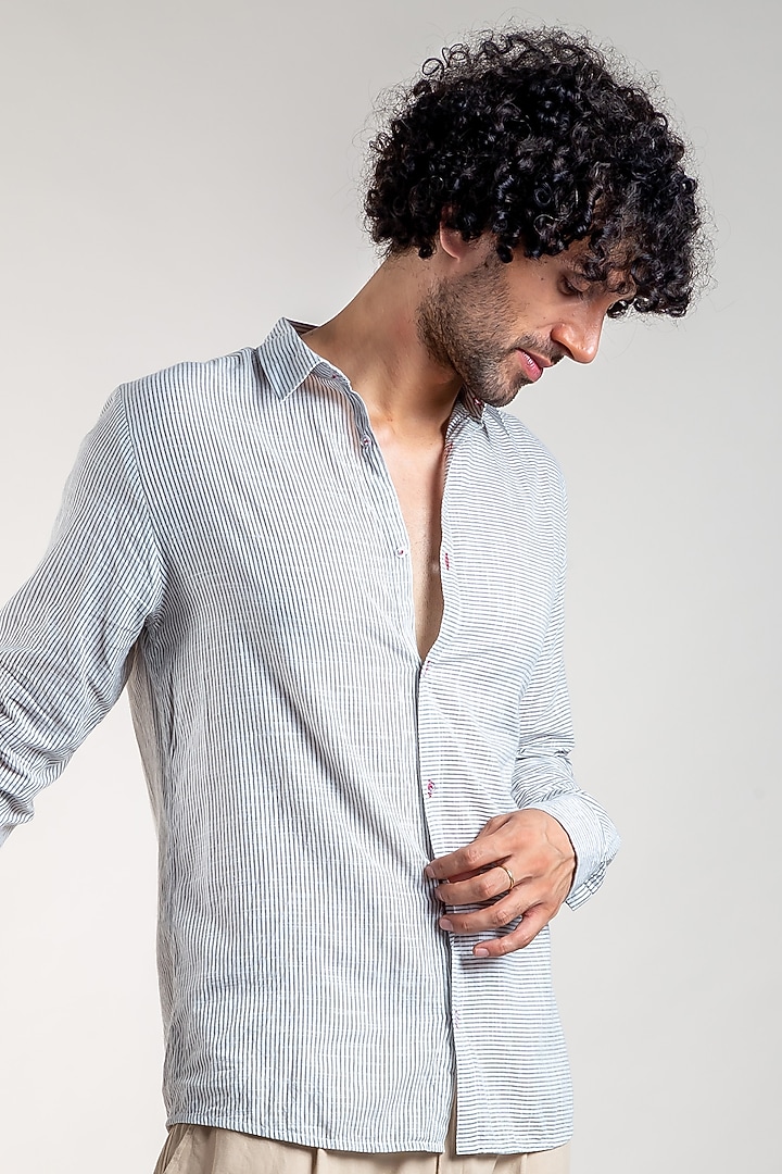 Blue Upcycled Cotton Summer Shirt by Doodlage Men at Pernia's Pop Up Shop