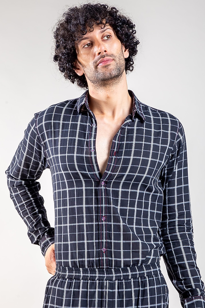 Black Summer Shirt in Upcycled Cotton by Doodlage Men at Pernia's Pop Up Shop