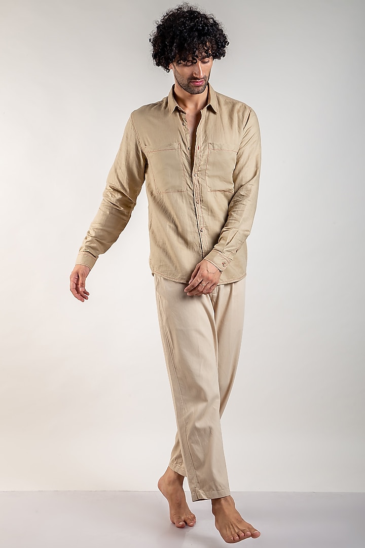 Beige Upcycled Cotton Shirt by Doodlage Men
