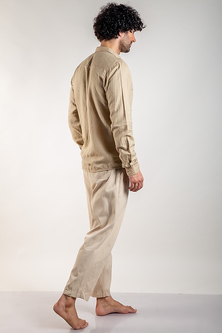 Beige Upcycled Cotton Summer Shirt by Doodlage Men at Pernia's Pop Up Shop