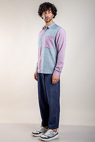 Powder Blue & Lilac Upcycled Cotton Shirt by Doodlage Men