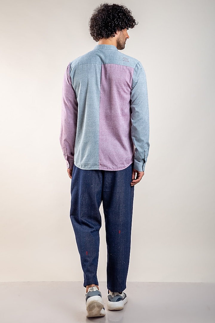 Powder Blue & Lilac Upcycled Cotton Party Wear Shirt by Doodlage Men at Pernia's Pop Up Shop