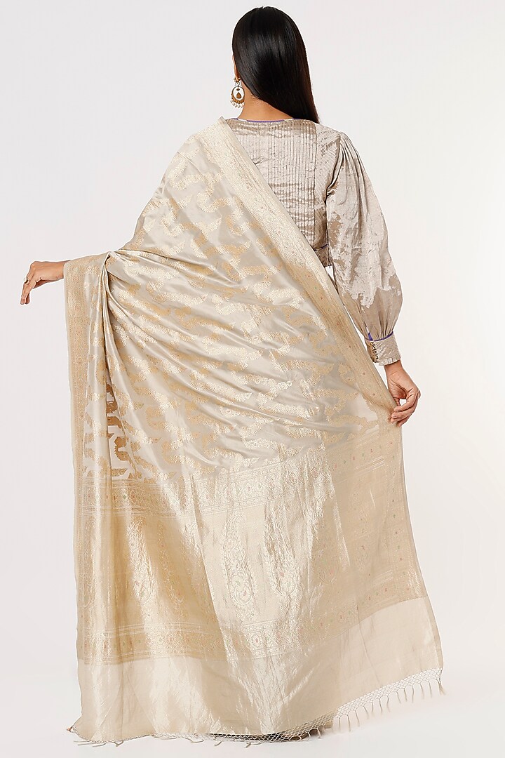Beige Banarasi Silk Reception Saree by Delhi Vintage at Pernia's Pop Up Shop