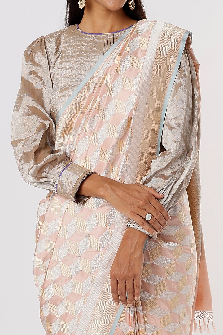 Blush Pink Banarasi Silk Reception Saree by Delhi Vintage at Pernia's Pop Up Shop