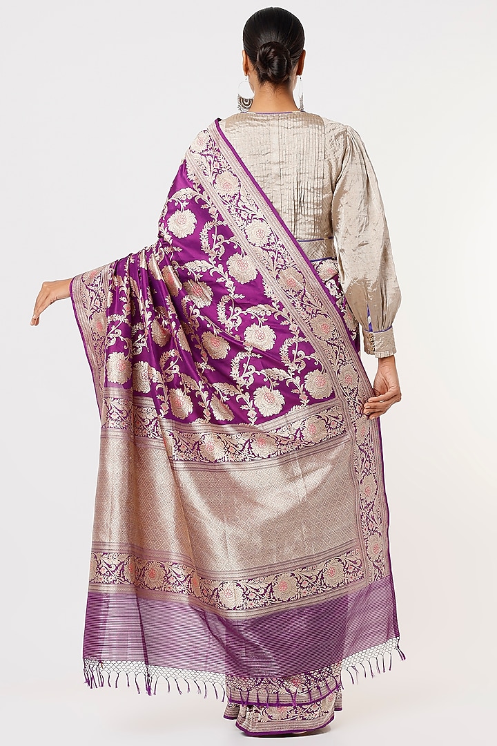Rich Purple Banarasi Silk Jaal Work Reception Saree by Delhi Vintage at Pernia's Pop Up Shop