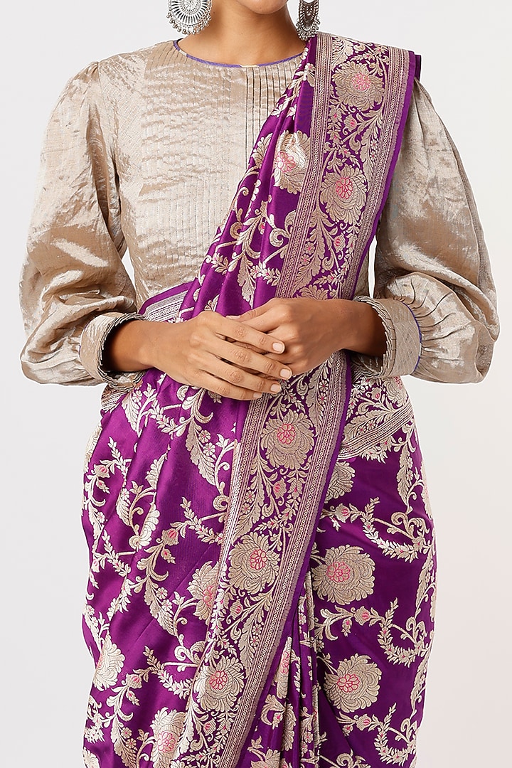 Rich Purple Banarasi Silk Jaal Work Reception Saree by Delhi Vintage at Pernia's Pop Up Shop