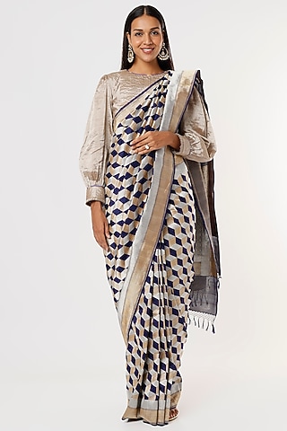 Beige Banarasi Silk Real Zari Saree by Delhi Vintage
