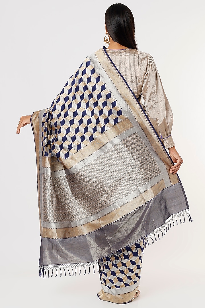 Beige Banarasi Silk Real Zari Reception Saree by Delhi Vintage at Pernia's Pop Up Shop