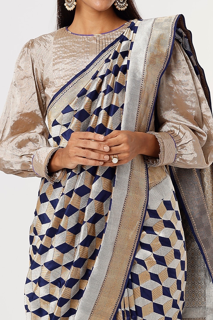 Beige Banarasi Silk Real Zari Reception Saree by Delhi Vintage at Pernia's Pop Up Shop