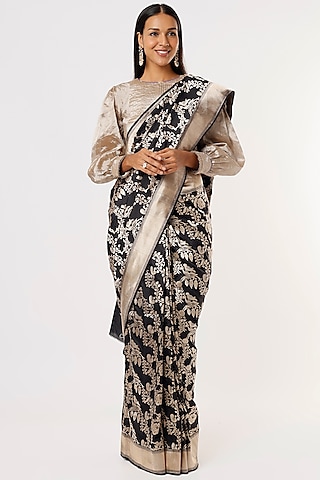 Black Banarasi Silk Saree by Delhi Vintage