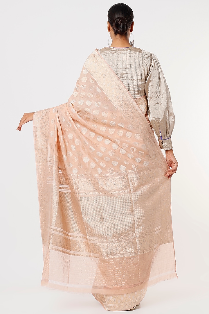 Peach Banarasi Cotton Wedding Saree by Delhi Vintage at Pernia's Pop Up Shop