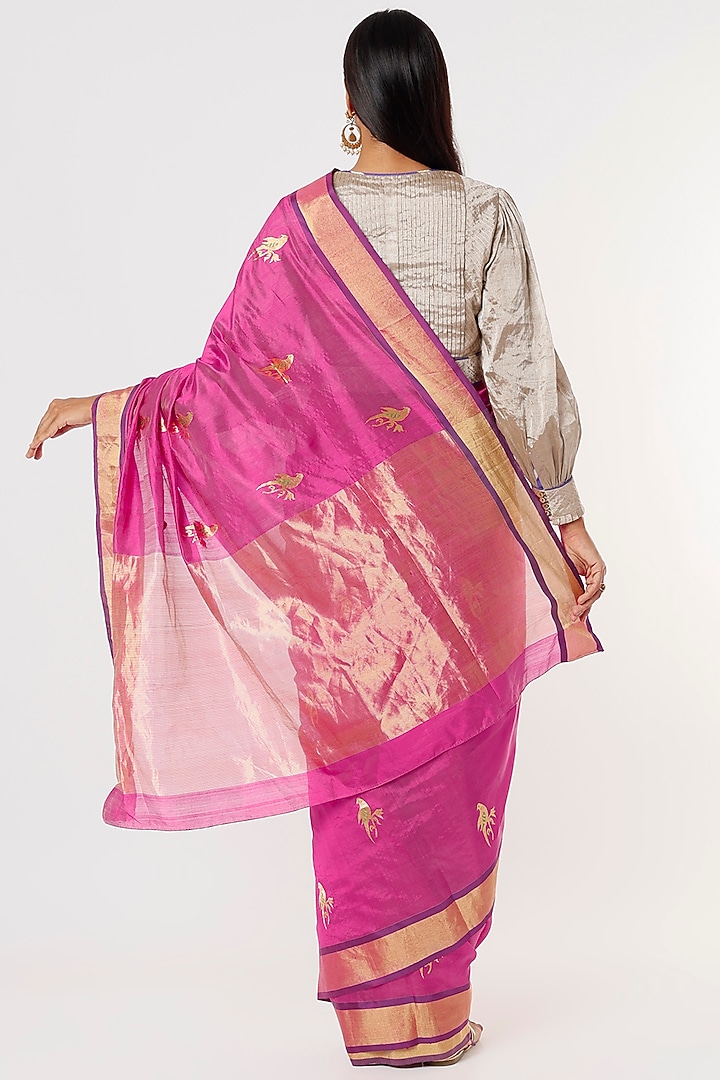 Pink Chanderi Silk Party Wear Saree by Delhi Vintage at Pernia's Pop Up Shop