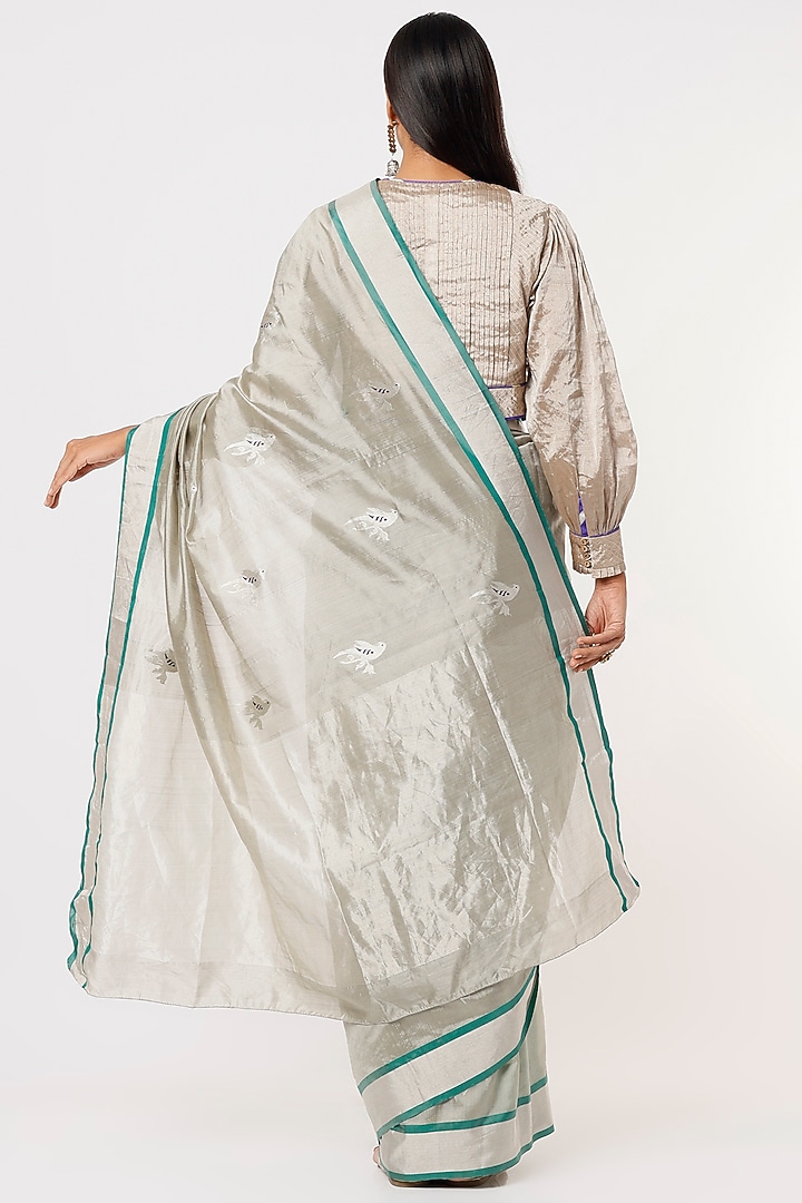 Grey Chanderi Silk Party Wear Saree by Delhi Vintage at Pernia's Pop Up Shop
