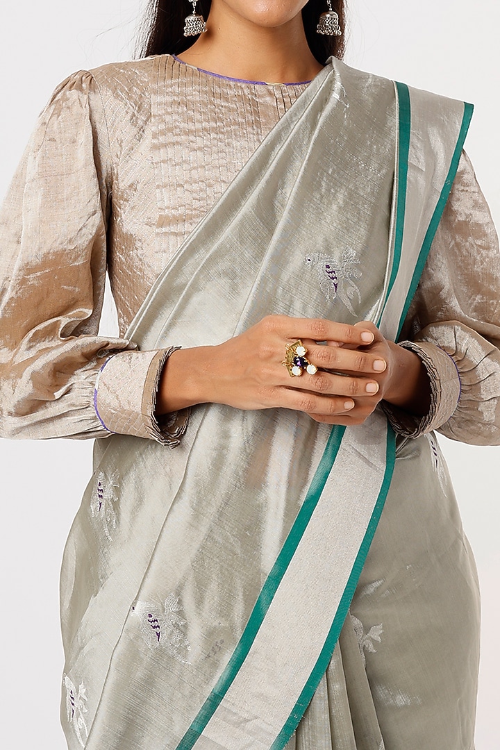 Grey Chanderi Silk Party Wear Saree by Delhi Vintage at Pernia's Pop Up Shop
